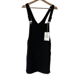 Pull & Bear black denim dungaree mini dress raw hemline teenage girl size L